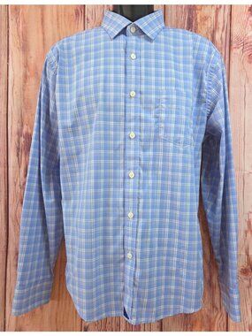Untuckit Blue Plaid Long Sleeve Performance Shirt Size XL Nylon Blend